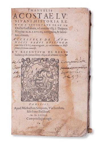 TRAVEL  COSTA, MANOEL DA. Historia rerum a Societate Jesu in Orie[n]te gestarum.  1572